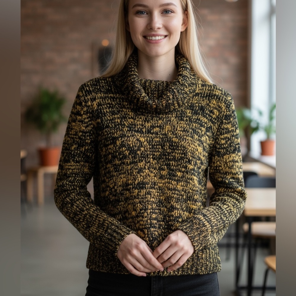 For the Republic Black and Yellow Gold Cowl Turtleneck Sweater